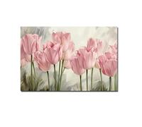 Cuadro de flores de tulipán sobre lienzo, paisaje natural, arte mural, pintura estética, pósteres e impresiones para decoración del hogar (20x30cm/marco interno)