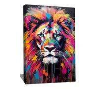 Cuadro de graffiti Lion - Decoración de pared pop art - Lienzo de graffiti Street Art - Mural de león - Decoración de pared con impresión sobre lienzo - Cuadro de cabeza de león multicolor (120 x 80