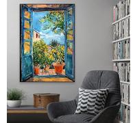 Cuadro de Henri Matisse con ventana abierta, vista costera del mar Mediterráneo y naranjo, póster para decoración del hogar (70x100cm/marco interno).