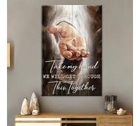 Cuadro de Jesucristo en lienzo "Toque Divino: Mano de Dios" y "Toma mi mano" - Decoración religiosa contemporánea para dormitorio (30x50cm/12x20in/Sin marco)