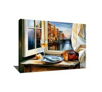 Cuadro de la naturaleza muerta para la cocina - Decoración de pared de la cocina - Impresión sobre lienzo con marco de gran formato - Mesa de comedor moderna - Decoración de pared Amsterdam, 80 x 60