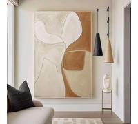 Cuadro de lienzo color beige, obra de arte moderna y contemporánea de gran tamaño para sala de estar (80x120cm (31x47in)/Sin marco)