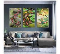 Cuadro de lienzo con impresión de estilo chino con nueve peces koi rojos para decoración moderna de sala de estar (50 x 70 cm, 3 piezas sin marco)