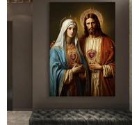 Cuadro De Lienzo Cristiano Antiguo Religioso De Jesús Y La Virgen María Del Sagrado Corazón, Póster De Arte Católico Del Santo Niño Jesús, Decoración Cristiana Para El Hogar A10 60X90Cm Sin Marco