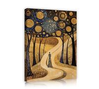 Cuadro de Lienzo de Camino del Bosque Místico Silueta Mujer Abstracto Vintage Pintura Pósters Obras de Arte Impresiones para Hogar Comedor Café 87x118cm Marco Interior