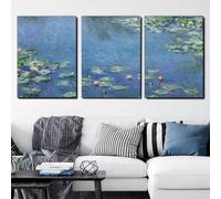 Cuadro de lienzo enmarcado de 3 paneles, Nenúfares 1906 de Claude Monet, lámina artística, póster, imágenes modernas, decoración para el hogar 30x42cm/12x17inx3marco interior