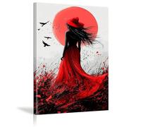 Cuadro de lienzo floral para pared, moderno, color vino tinto, para mujer, con estampado abstracto de plantas para sala de estar (20 x 30 cm, sin marco)