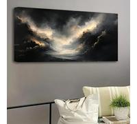 Cuadro de lienzo, impresión artística, abstracto, negro y dorado, óleo moderno, decoración de interiores, oficina y hogar (50 x 100 cm/marco interno).