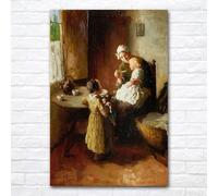 Cuadro de madre e hijos para el desayuno, lienzo para pared, decoración del hogar, ilustración, decoración de oficina (70 x 100 cm)