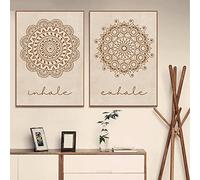 Cuadro de mandala nórdico para pared con impresión Inhale Exhale Beige bohemio, póster e imágenes para sala de estar, decoración del hogar (20 x 30 cm), sin marco