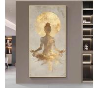 Cuadro de meditación abstracto moderno en lienzo beige y dorado, póster de meditación relajante, decoración minimalista para sala de estar y dormitorio (45 x 80 cm/sin marco)