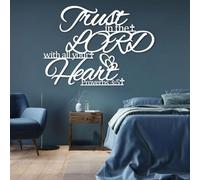 Cuadro de Metal Blanco con la Frase Confía en el Señor con Todo tu corazón, decoración de Pared con versículo bíblico Cristiano, Escultura Moderna para Sala de Estar, Dormitorio, Pasillo y