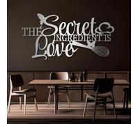 Cuadro de Metal Plateado El ingrediente Secreto es el Amor, decoración de Pared de Metal para Comedor, Cocina y Sala de Estar, Escultura Moderna para Sala de Estar, Dormitorio, Pasillo y e