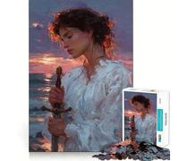 Cuadro de Mujer con Espada al Atardecer,Rompecabezas de 1000 Piezas para Adultos,Mejora Mental,Juego,Corte láser para un Ajuste, Actividad Nocturna Divertida en Familia (38x26cm)