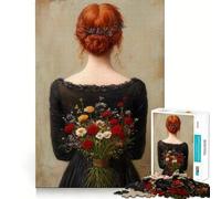 Cuadro de Mujer con Flores,Rompecabezas de 1000 Piezas,Juego de ingenio,Troquelado de Alta precisión,pasatiempo Fascinante para Momentos de Ocio (50x75cm)