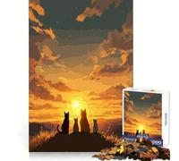 Cuadro de Paisaje con Gatos contemplando la Puesta de Sol Rompecabezas para Adultos de 1000 Piezas Ejercicio de lógica Pasatiempo Relajante Bordes limpios Un Regalo estupendo (38x52cm)