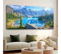 Cuadro de paisaje de montañas nevadas, lago Moran, parque nacional, arte moderno, impresión, cuadro de pared para sala de estar, decoración del hogar (85 x 140 cm/34 x 55 pulgadas)