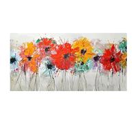 Cuadro de paisaje floral colorido sobre lienzo, arte de pared, gran imagen floral abstracta moderna estilo boho para sala de estar, decoración del hogar (50x100cm/marco interno)