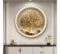Cuadro De Pared 3D Con Luz LED, Escultura Colgante Árbol De La Fortuna, Acabado En Porcelana Cristal Y Marco De Aluminio, Lámpara Decorativa Redonda Para El Hogar(C,100cm)