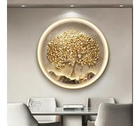 Cuadro De Pared 3D Con Luz LED, Escultura Colgante Árbol De La Fortuna, Acabado En Porcelana Cristal Y Marco De Aluminio, Lámpara Decorativa Redonda Para El Hogar(A,50cm)