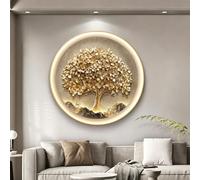 Cuadro De Pared 3D Con Luz LED, Escultura Colgante Árbol De La Fortuna, Acabado En Porcelana Cristal Y Marco De Aluminio, Lámpara Decorativa Redonda Para El Hogar(B,100cm)