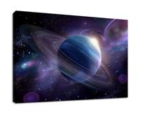 Cuadro de pared con diseño de cielo estrellado, 70 x 50 cm, lienzo con un universo de planetas, cielo estrellado, para sala de estar y dormitorio, color morado