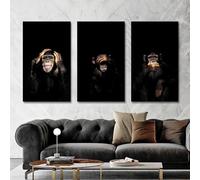 Cuadro de pared con grafiti de los 3 monos sabios, lienzo, póster impreso colorido e impresiones para la decoración del hogar de la sala de estar, 70 x 100 cm, sin marco