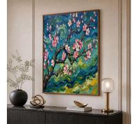 Cuadro De Pared Con Ramas De Durazno En Flor Campos De Montaña Ondulantes Estilo De Pintura Al Óleo Con Empaste Art Pintura Al Sobre Lienzo Para Sala De Estar Decor De Paredes De Hogar 40×50 cm