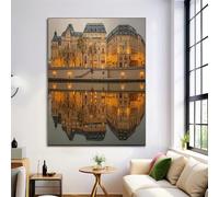 Cuadro De Pared Con Reflexiones Sobre El Sena París, Representación Realista De La Arquitectura Europea Art Pintura Al Sobre Lienzo, Para Sala De Estar, Decoración De Paredes De Sin Marco, 70×100 cm
