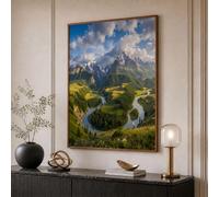 Cuadro De Pared Con Ríos Montañas Laderas Cubiertas De Hierba, Paisaje De Valle De Tierras Altas Art Pintura Al Sobre Lienzo, Para Sala De Estar, Decoración De Paredes De Hogar, Sin Marco, 70×100 cm