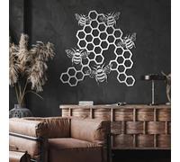 Cuadro de Pared de Metal con diseño de Panal de Abeja, decoración rústica Minimalista de Animales para Sala de Estar (Plateado, 47x47 cm).
