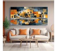 Cuadro de pared en lienzo con arquitectura geométrica, lámina decorativa para pared, obra de arte grande para sala de estar, dormitorio y decoración del hogar (75x150cm/sin marco)