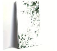 Cuadro de pared en lienzo con marco en tonos verdes - Hojas en acuarela con detalles dorados - Póster moderno con estampado de plantas para la decoración del hogar (25x40cm)