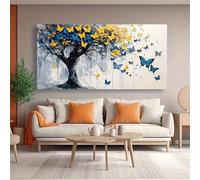 Cuadro de pared en lienzo con mariposa y árbol, pintura abstracta moderna, obra de arte grande para sala de estar, dormitorio y decoración del hogar (70x120cm/sin marco)