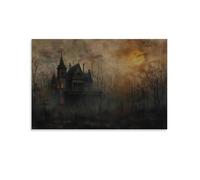 Cuadro de pared gótico espeluznante de la mansión victoriana embrujada, arte de pared de Halloween, obras de arte para sala de estar, dormitorio, baño, oficina, decoración del hogar, 40 x 60 cm