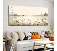 Cuadro de pared grande estilo vintage, acuarela de paisaje rural sobre lienzo, decoración rústica de otoño para baño (50x100cm/Sin marco)
