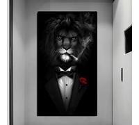Cuadro de pared León salvaje negro con traje Lienzo Arte Pósters y láminas León abstracto fumando un cigarro Lienzo Arte Pinturas (50x75cm/Marco interno)
