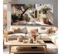 Cuadro de pared moderno con paisaje de patio mediterráneo e islas griegas para la decoración de la sala de estar (45x90cm/marco interno)