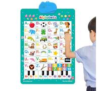 Cuadro de pared parlante - Póster alfabeto | Póster de aprendizaje, juego de canciones de piano con números y alfabeto, aprendizaje interactivo del vocabulario animal para niños y niñas