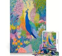 Cuadro de Pavo Real en un jardín Colorido Rompecabezas de 1000 Piezas para Adolescentes Juguete para ejercitar la Mente Divertido y Relajante Arte para armar Artículo de colección (50x75cm)