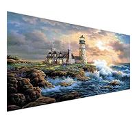 Cuadro de pintura de diamantes 5D, faro, cuadro de pintura de diamantes, tamaño XXL, kit de pintura de diamantes con vista al mar, pintura por números, para decoración de interiores (100 x 40 cm)