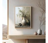 Cuadro de plantas de olivo limón en jarrones, impresión en lienzo, estilo bodegón retro antiguo, póster decorativo para pared o habitación (60x90 cm/sin marco).