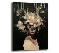 Cuadro de salón moderno abstracto mujer con flores cuadros modernos de lienzo de pared XXL grande impresión sobre lienzo lienzo lienzo dormitorio decoración mural pared decoración de cocina (30 x 40