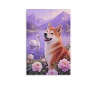 Cuadro De Shiba Inu En Lienzo Impresiones De Jardín a orillas del Lago En Lienzo Decoración Mural Para Sala De Estar Hogar Oficina Regalos Creativos 16x24inch(40x60cm)