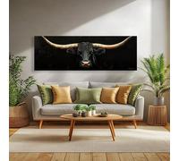 Cuadro de toro de cuernos largos sobre lienzo. Pósteres y láminas de vacas negras del oeste, arte mural de animales de granja para sala de estar, decoración del hogar (20x60cm/marco interno).