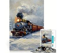 Cuadro de Tren Invernal a través de un Bosque nevado Rompecabezas de 1000 Piezas para Adultos Juego de Memoria Cerebral Encaje Huecos Actividad Relajante para la Mente (38x52cm)