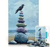 Cuadro de un Cuervo sobre Piedras apiladas, 1000 Piezas, Rompecabezas para Adultos, Juguete para ejercitar la Mente, Suave, Relajante, para armar, un Bonito Regalo (38x52cm)