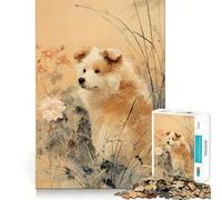 Cuadro de un Perro en un Prado Rompecabezas de 1000 Piezas para Adultos Juguete para ejercitar la Mente Alivia el estrés Decoración de Pared con Bordes definidos (50x75cm)