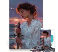 Cuadro de una Mujer con Espada al Atardecer,1000 Piezas,Rompecabezas para Adolescentes,Juego de Entrenamiento cognitivo,Ajuste, Compacto,Divertido para Jugar en Familia (50x75cm)