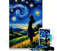 Cuadro de una Mujer contemplando una Noche Estrellada Rompecabezas para Adultos de 1000 Piezas Juego de Entrenamiento cognitivo Encaje Huecos Actividad Relajante para la Mente (50x75cm)